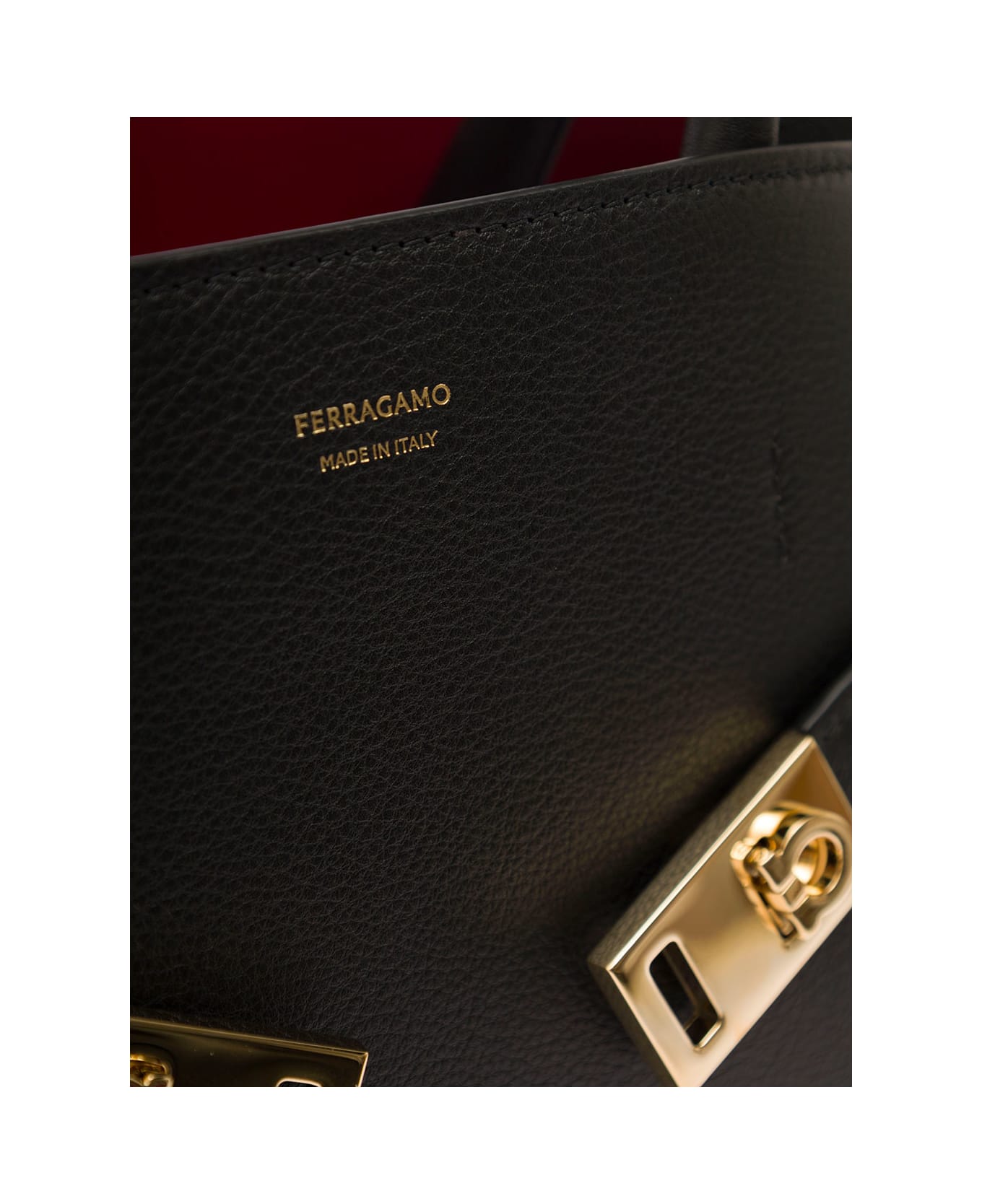 Ferragamo 'hug M' Black Handbag With Logo And Gancini Buckle In Leather Woman - Black