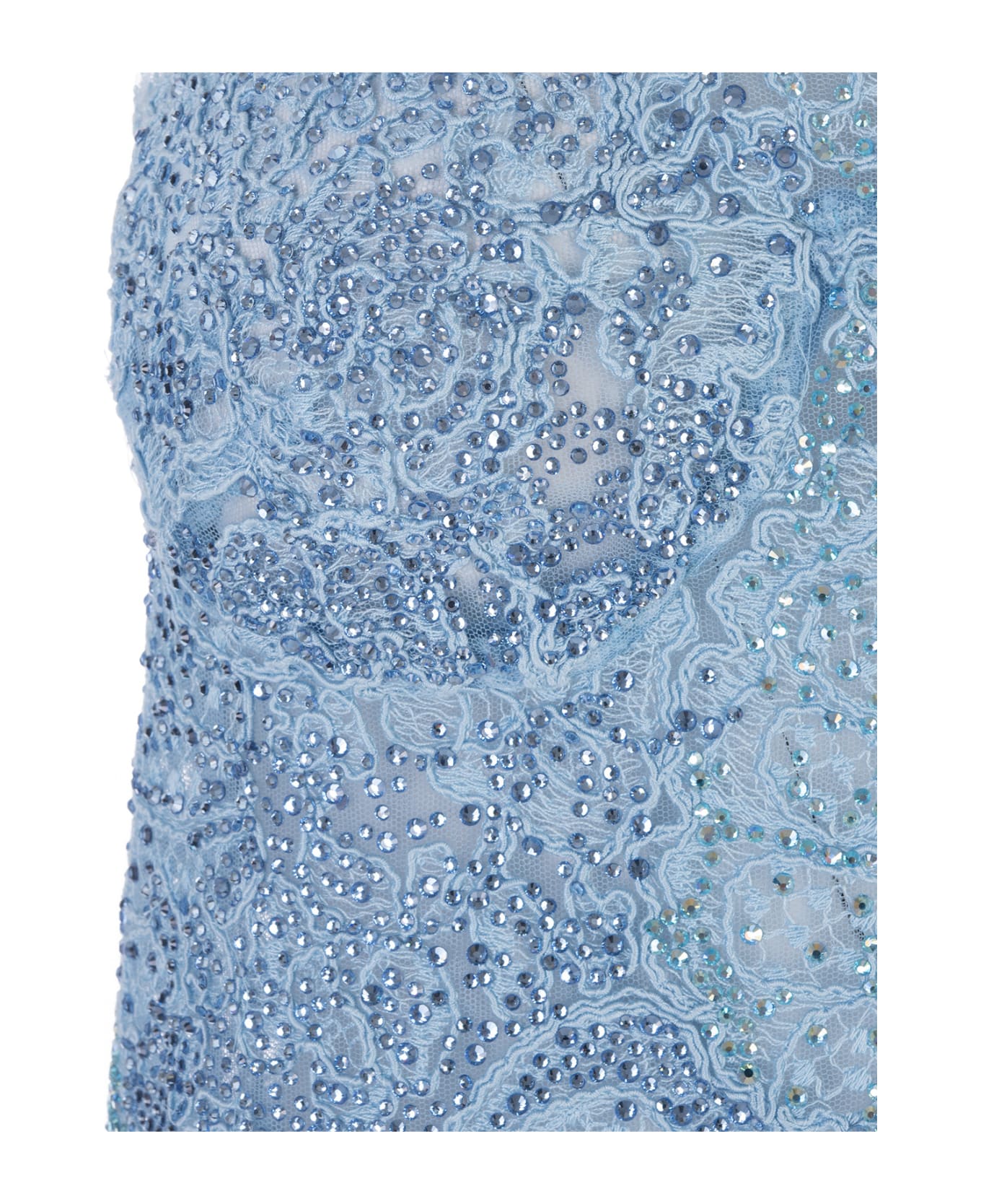 Ermanno Scervino Light Blue Lace Mini Dress With Crystals