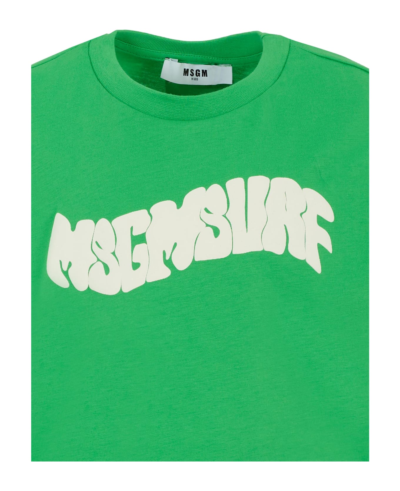 MSGM Green Crop T-shirt For Girl With Logo - Green