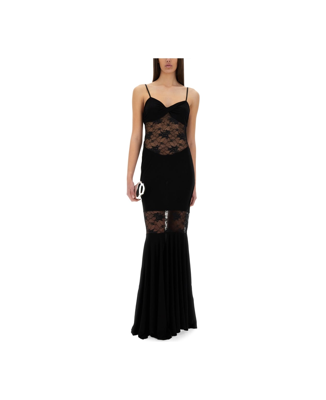 Nina Ricci Mermaid Dress With Lace Inserts - BLACK