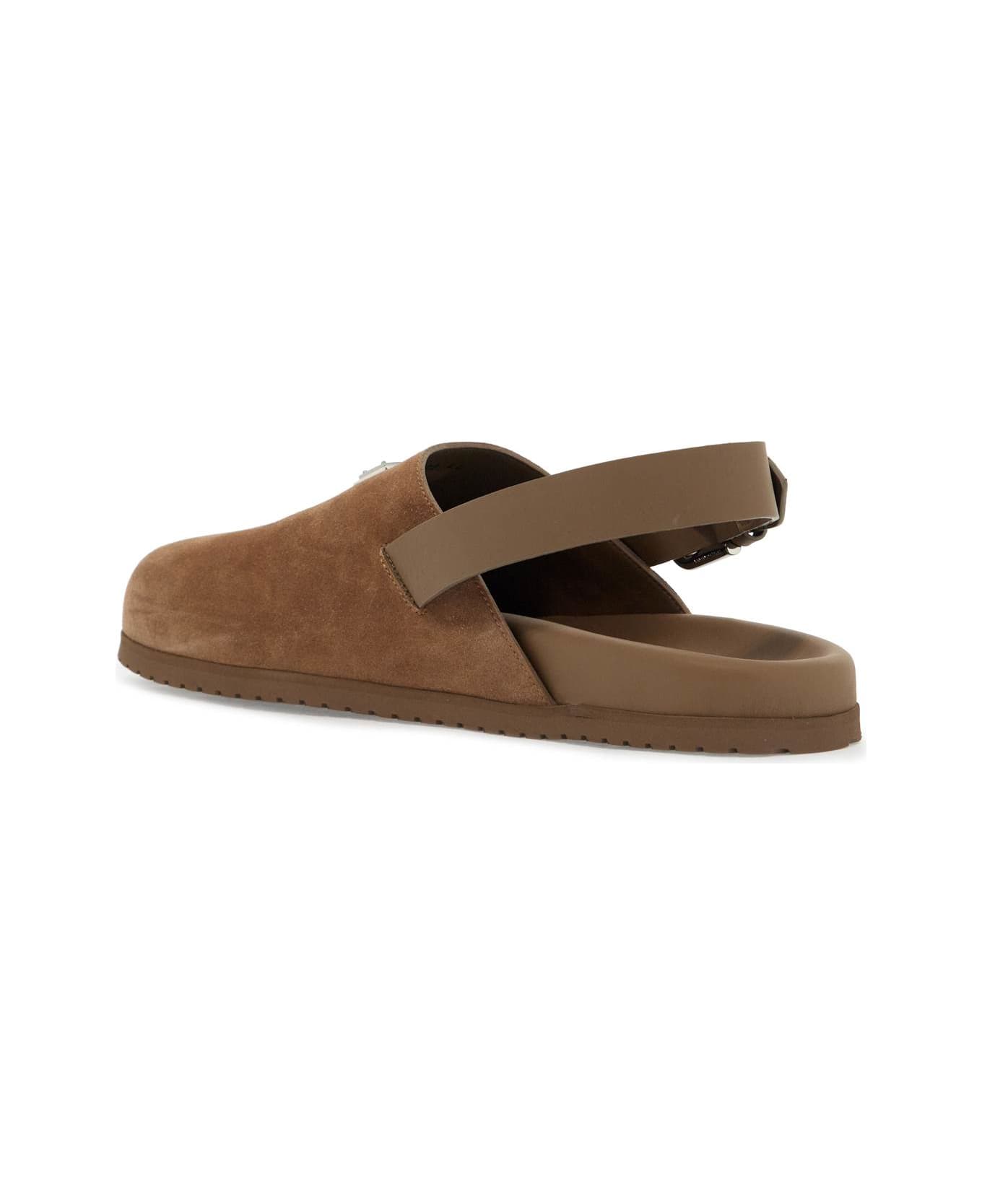 Dolce & Gabbana Suede Leather Clogs With Logo Plate - NOCCIOLA (Brown)