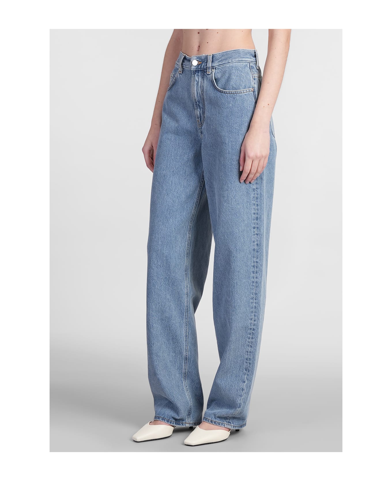 Loulou Studio Samur Jeans In Blue Cotton - blue