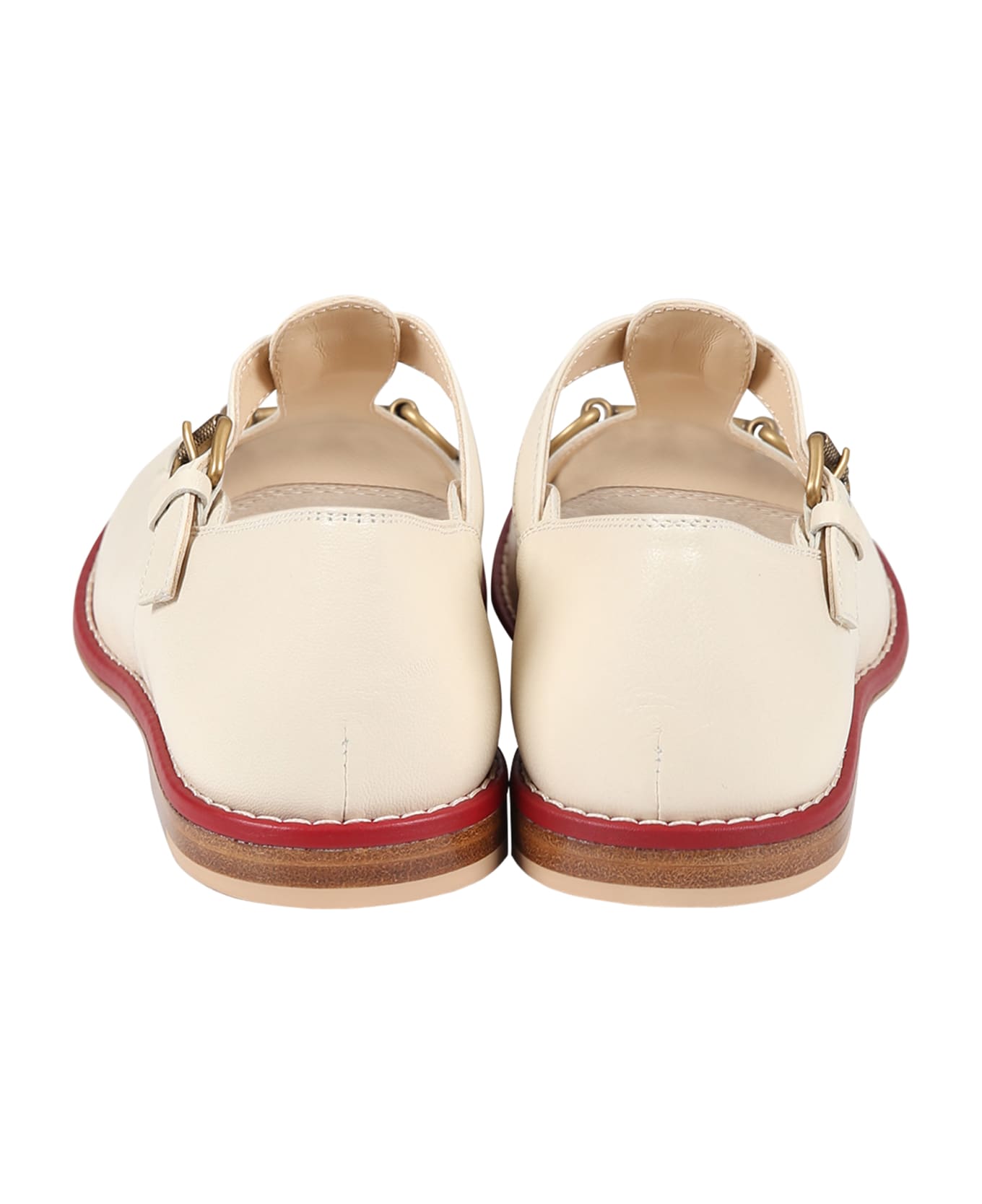 Gucci Ivory Ballet Flats For Girl With Iconic Horsebit - White シューズ