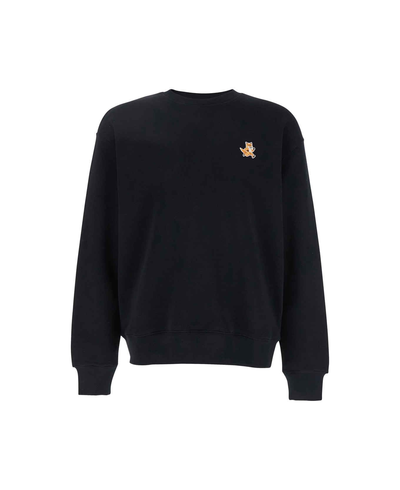 Maison Kitsuné Black Hoodie With Speedy Fox Logo Patch On The Front In Cotton Man - Black