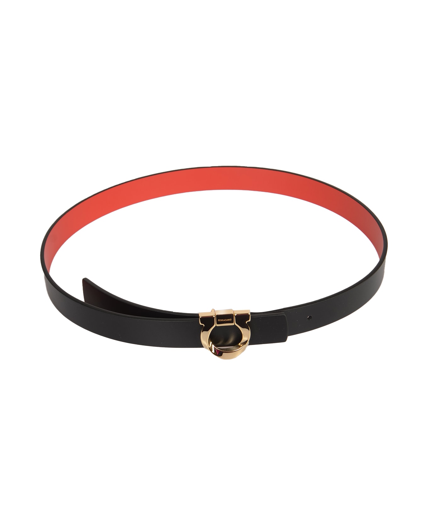 Ferragamo Gancini Buckle Belt - Black/Flame Red