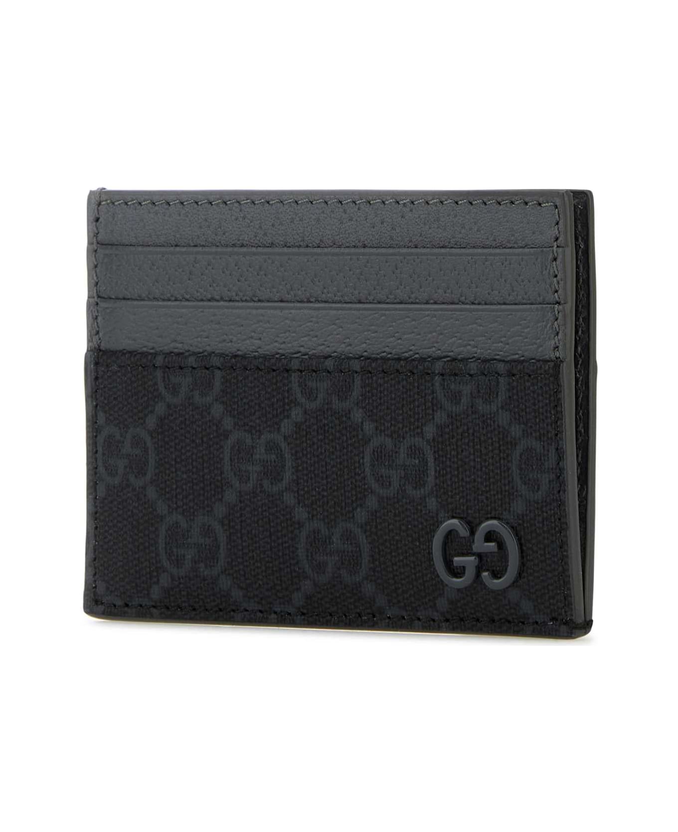 Gucci Gg Fabric And Leather Card Holder - BLACKSTEELSTEEL