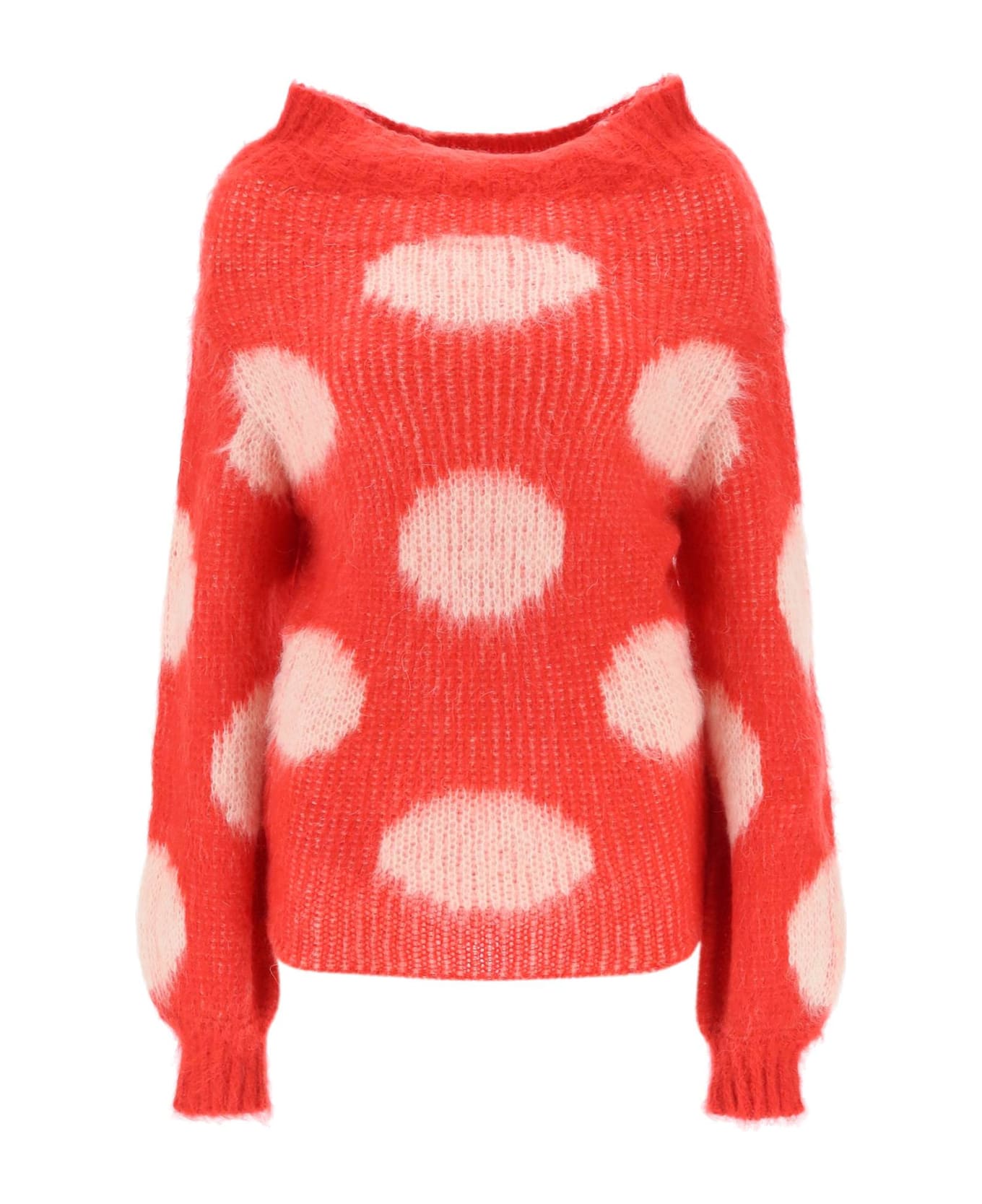 Marni Jacquard-knit Sweater With Polka Dot Motif - TULIP (White) ニットウェア