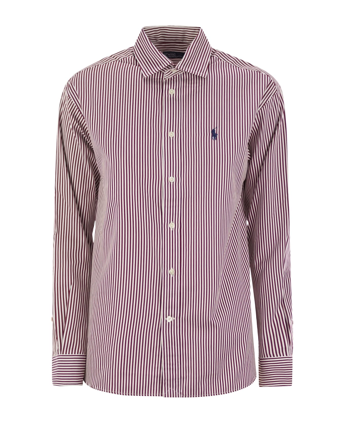 Ralph Lauren Relaxed Fit Pinstriped Shirt - Bordeaux/white