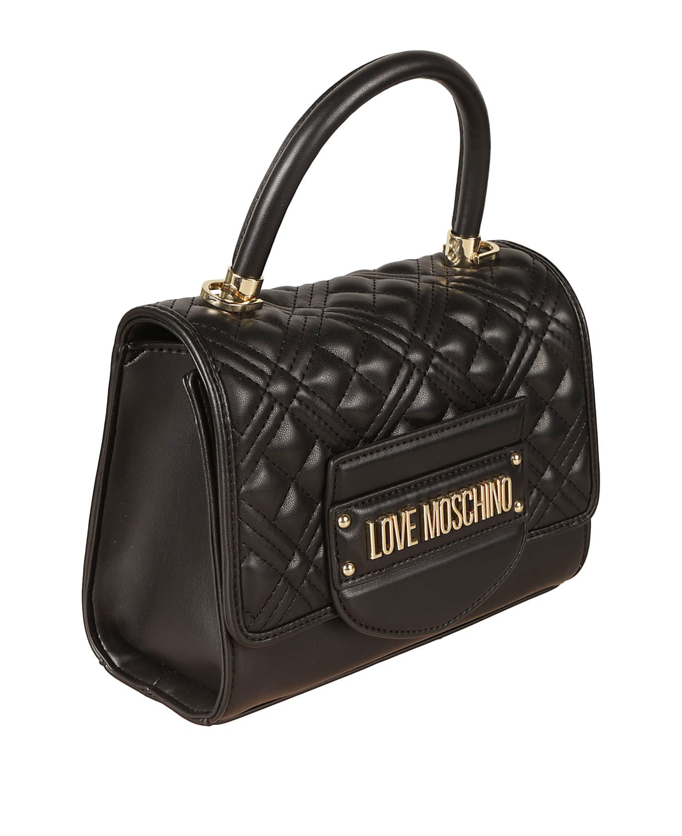 Love Moschino Top Handle Quilted Logo Shoulder Bag - Black