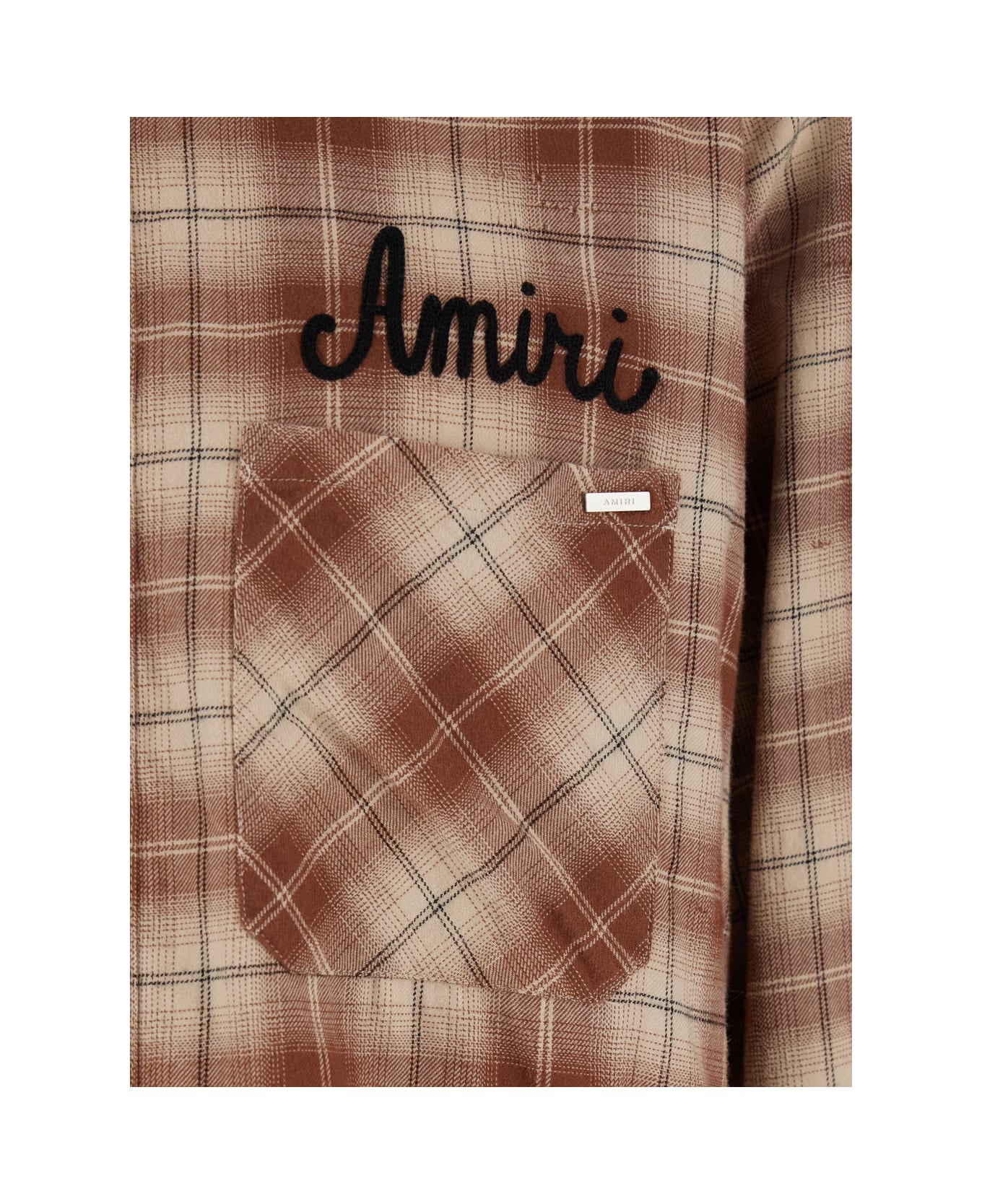 AMIRI 
shotgun
 Beige Shirt With Logo Print On Front And Rear And All-over Check Motif In Cotton Man - Beige