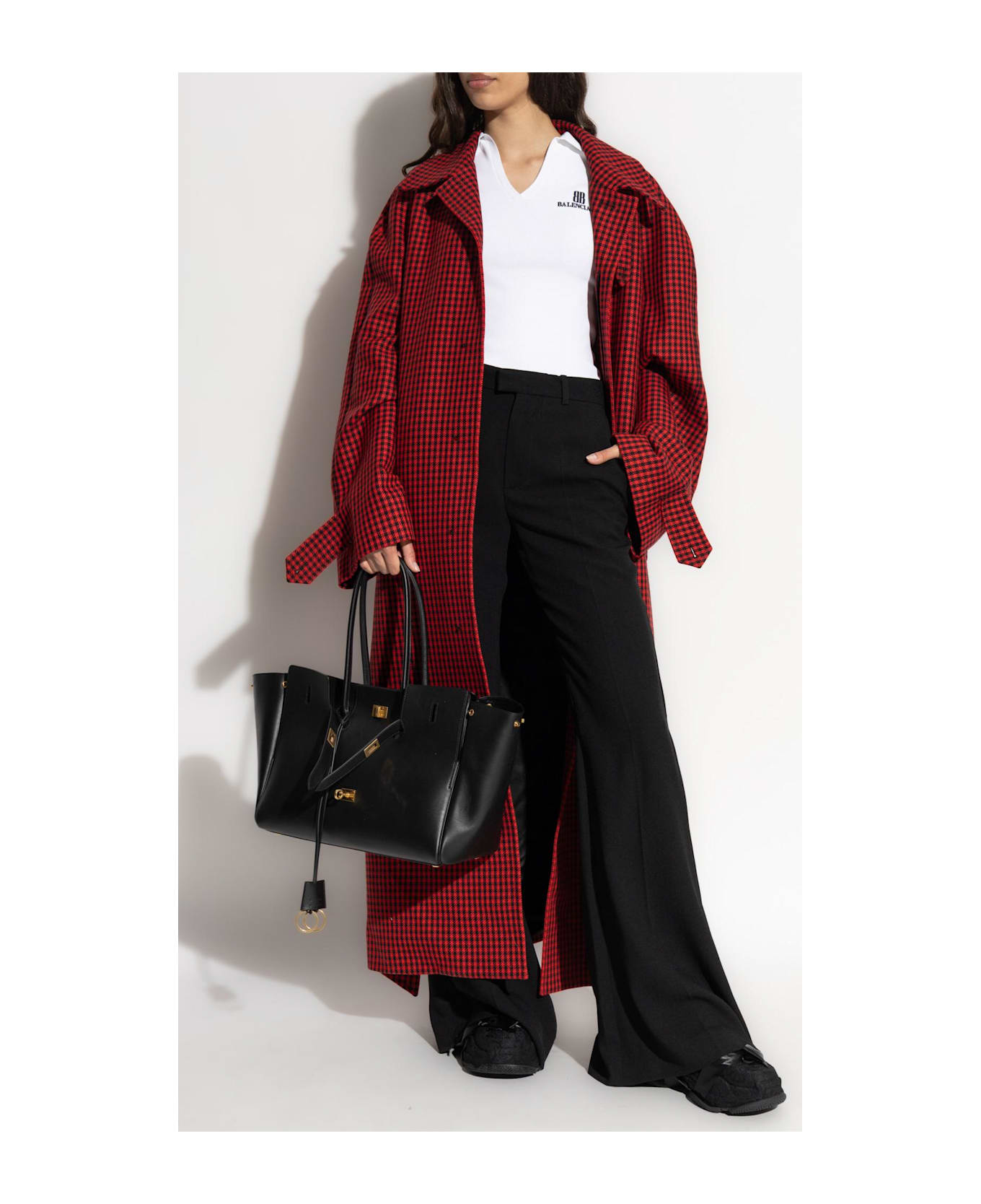 Balenciaga Coat With Houndstooth Pattern - Red