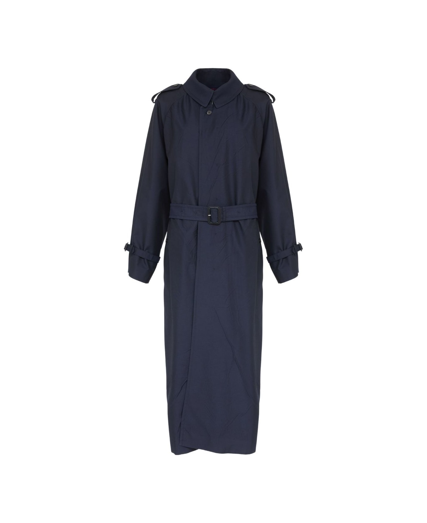 Maison Margiela Wool Blend Trench Coat - Blue