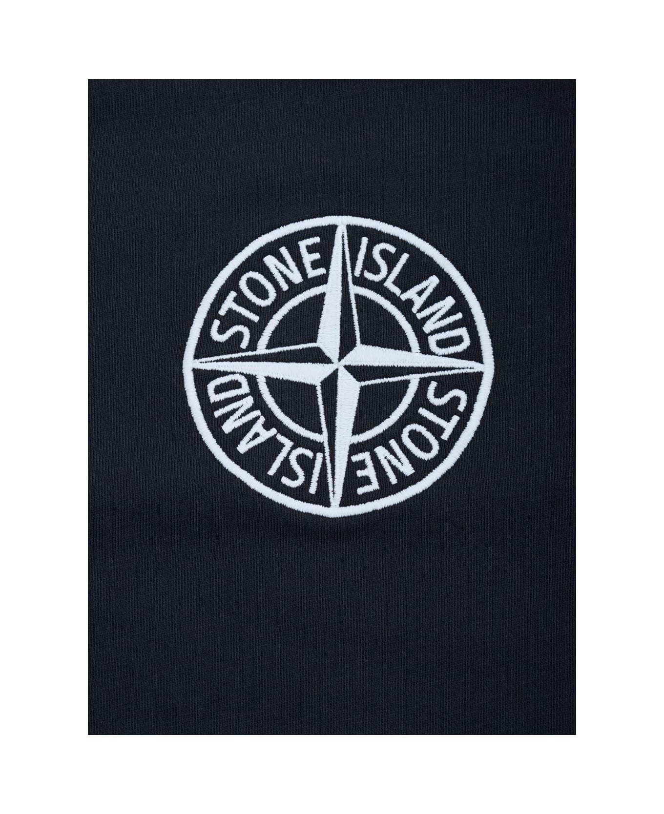 Stone Island Junior Dark Blue Crewneck Sweatshirt With Logo Embroidered On The Front In Cotton Boy - Blu