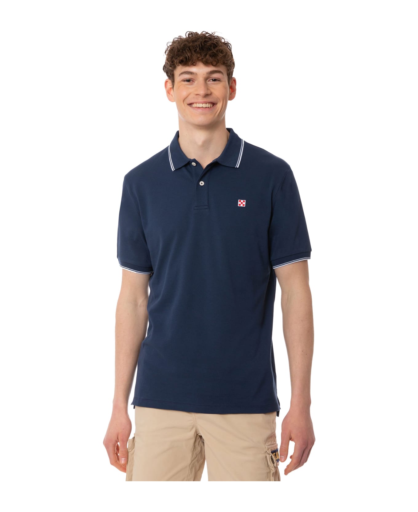 MC2 Saint Barth Blue Navy Piquet Polo With St. Barth Logo - BLUE