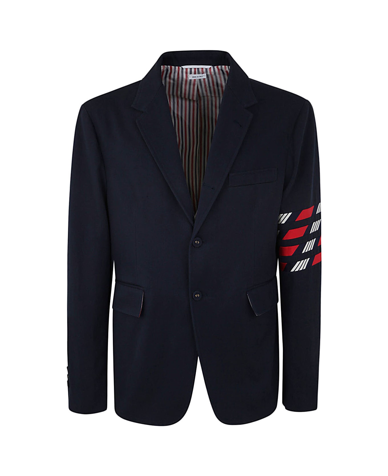 Thom Browne Unconstructed Classic Sport Coat - Fit 1 - With 4 Bar In 4 Bar Repp Stripe Silk Cotton Mogador - Rwbwht
