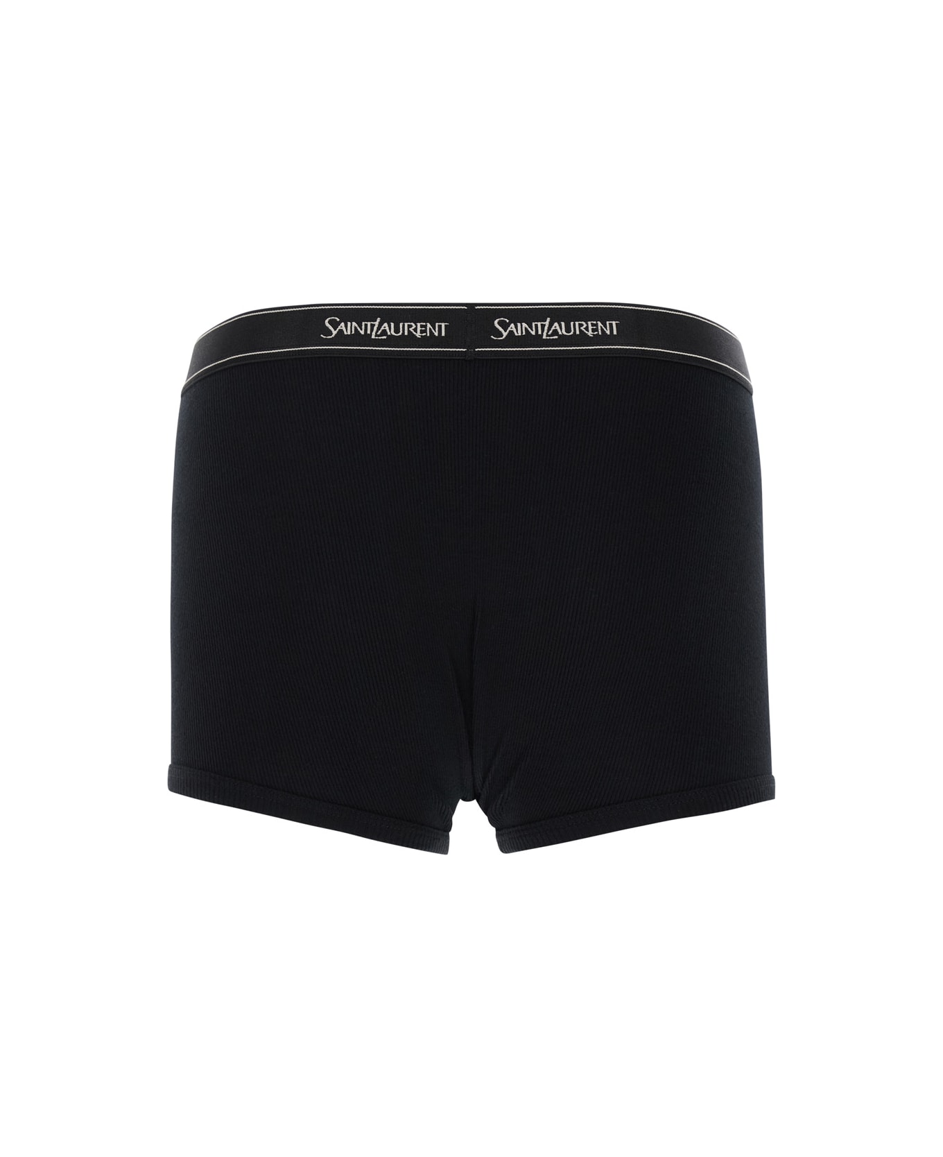 Saint Laurent Black Boxer Briefs With Logo Lettering Embroidery In Ribbed Cotton Man - Black ショーツ