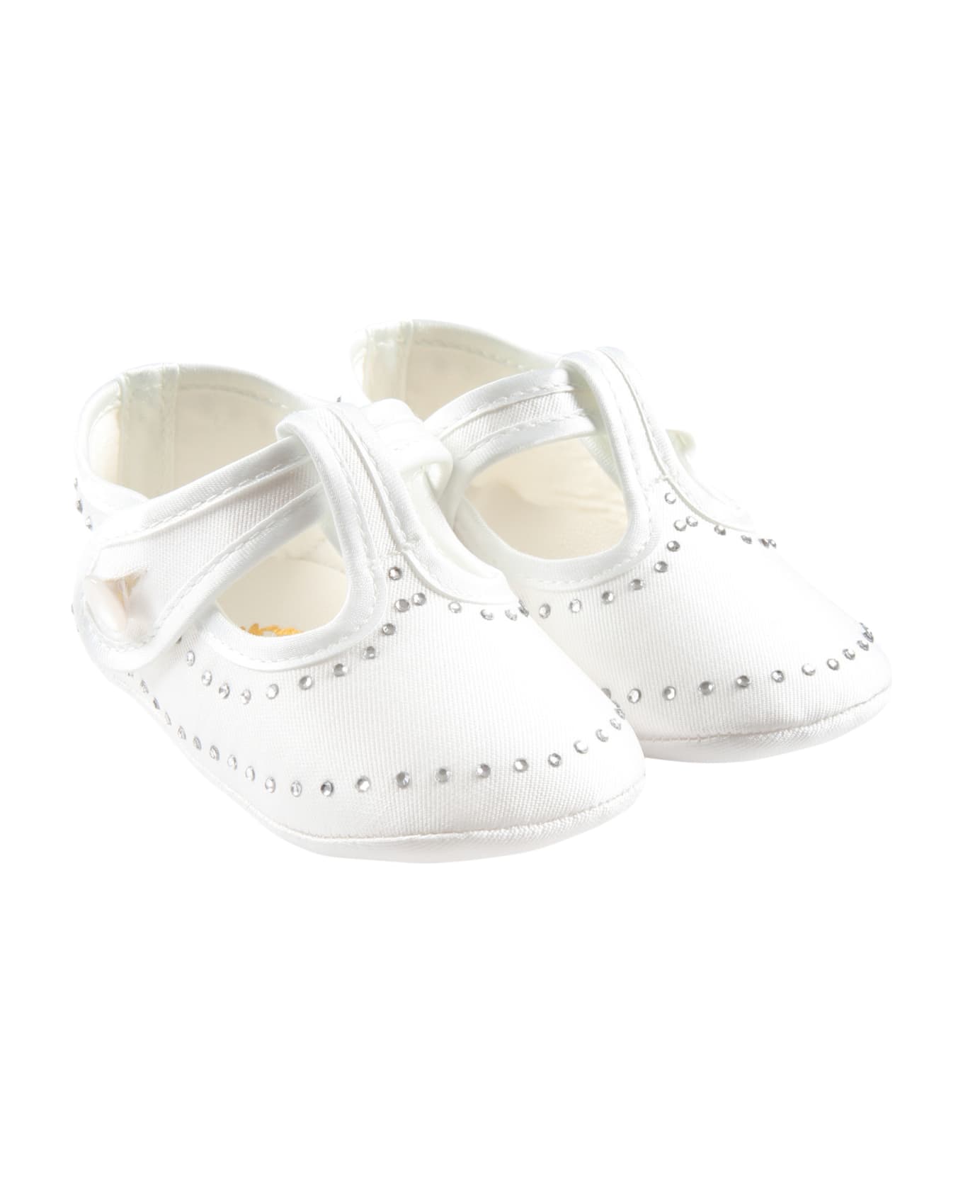 Monnalisa White Shoes For Baby Girl With Rhinestones - White