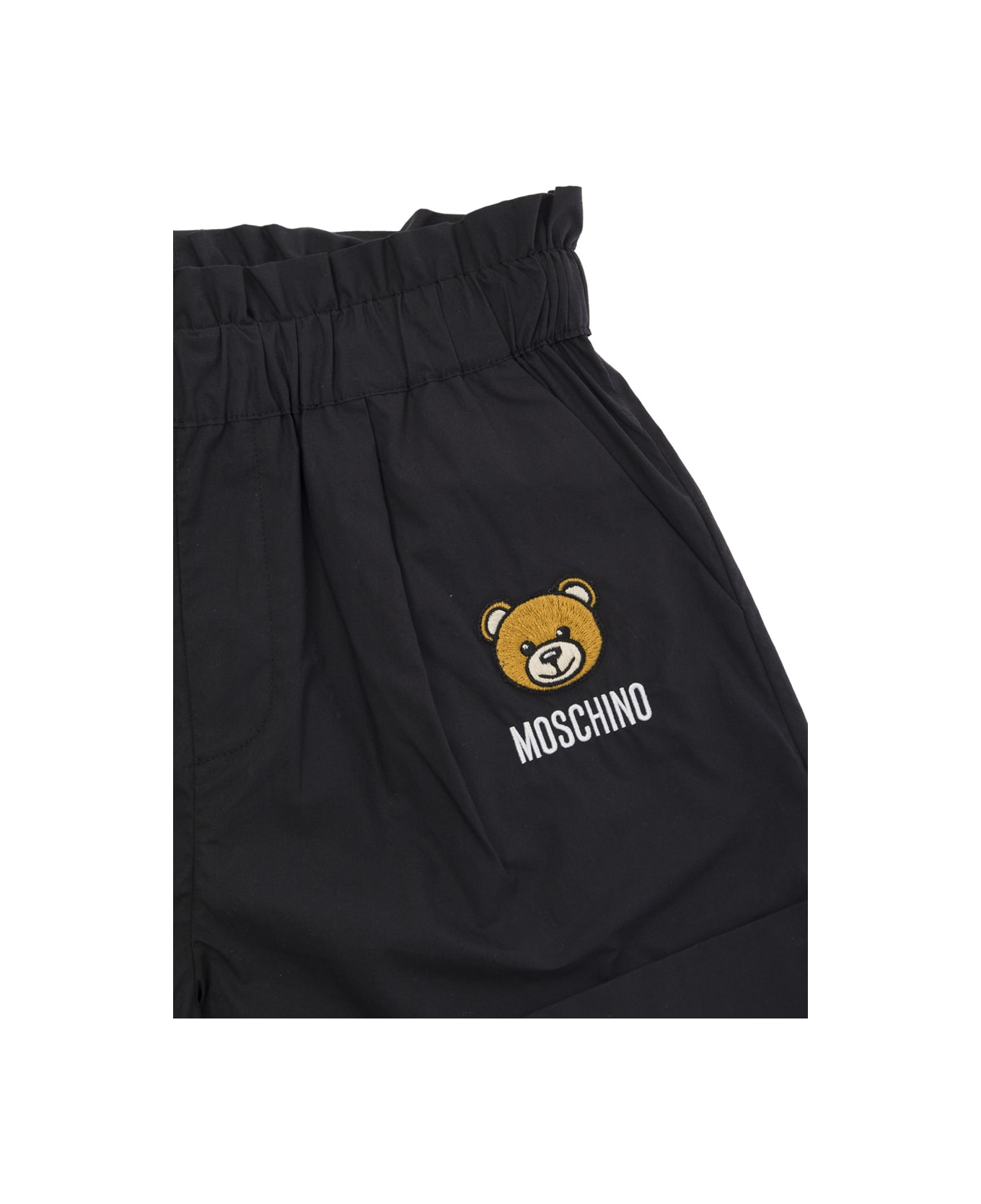 Moschino Black Shorts With Teddy Bear Embroidery In Cotton Girl - Nero