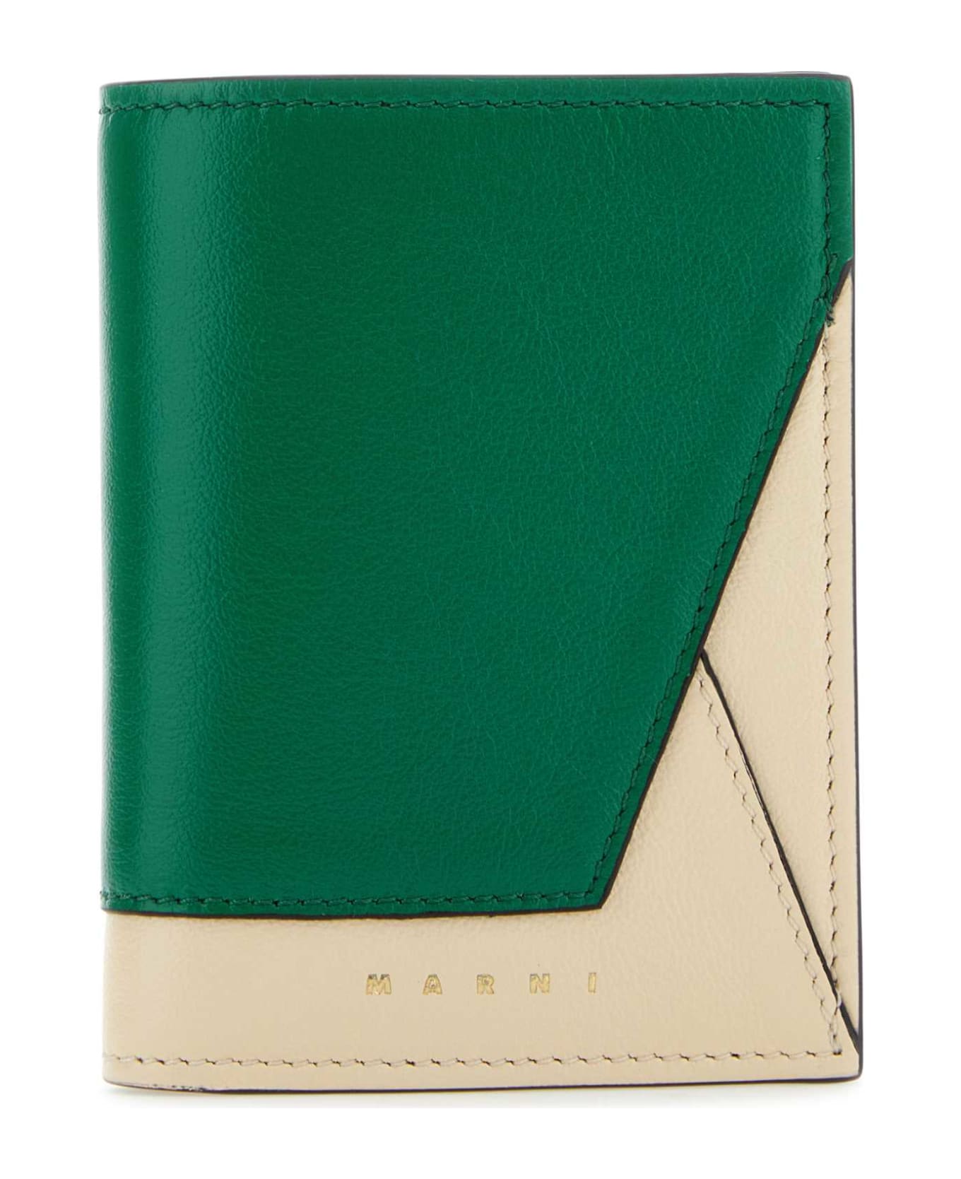 Marni Two-tone Leather Wallet - AGATEGREENSHELL