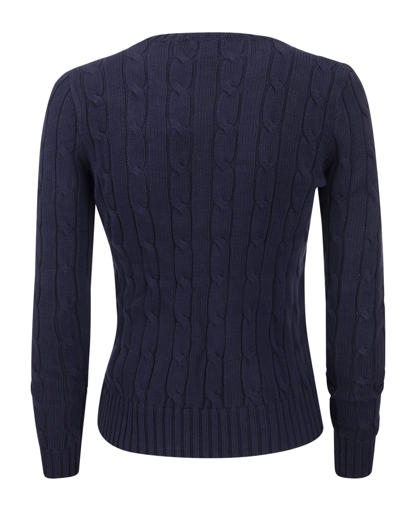 Polo Ralph Lauren Cable Knit Pullover With Contrasting Embroidered Logo - Navy Blue