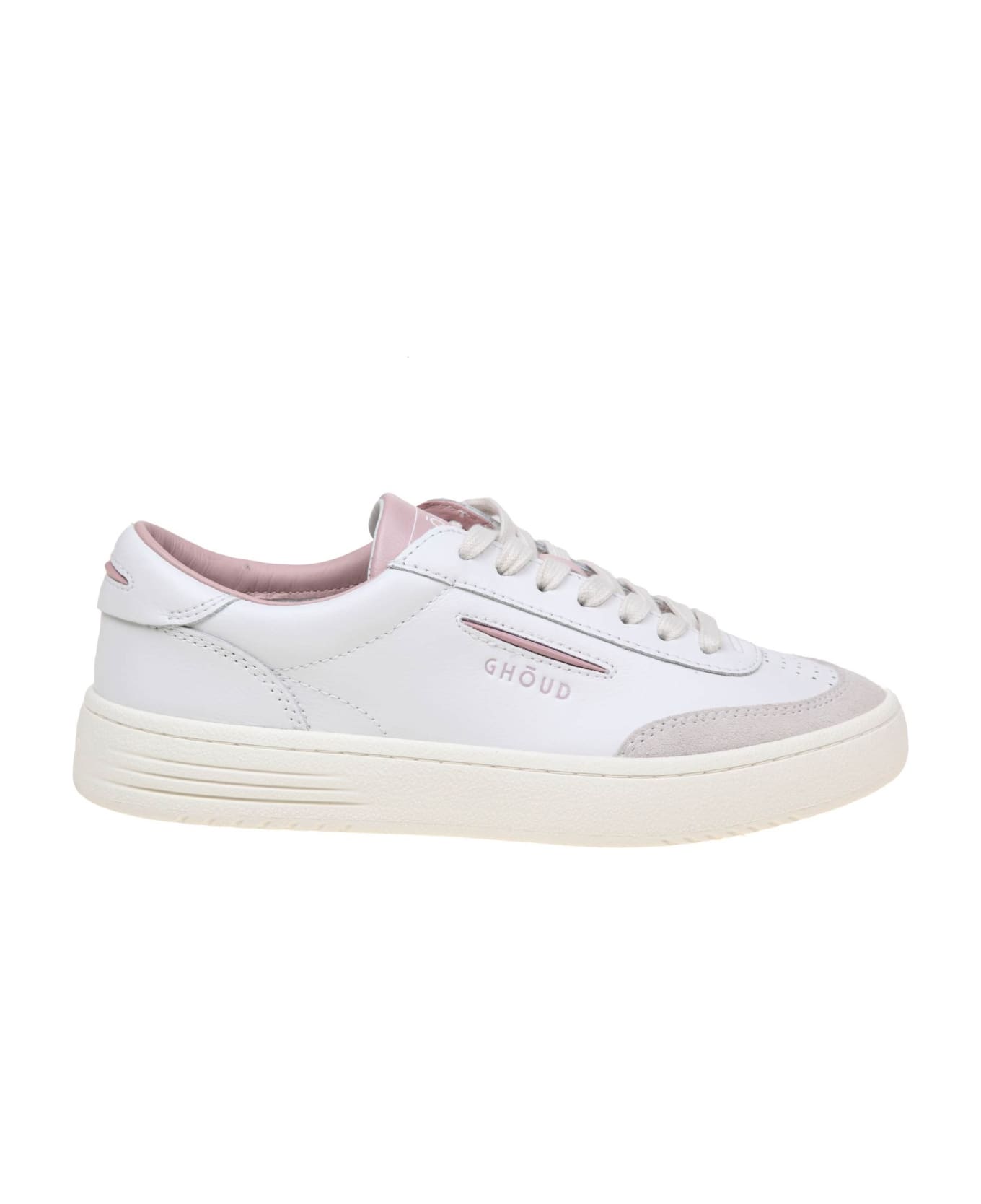 GHOUD Lido Low Sneakers In White/pink Leather And Suede - Pink