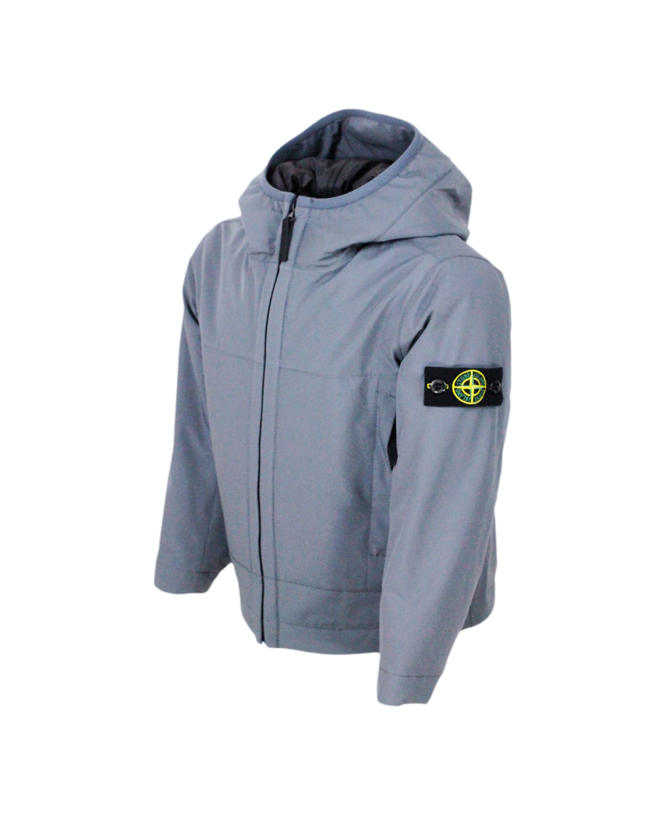 Stone Island Padded Jacket With Hood In Technical Fabric Made With Recycled Bottles E.dye Technology With Primaloft Insulation Technology - Grey