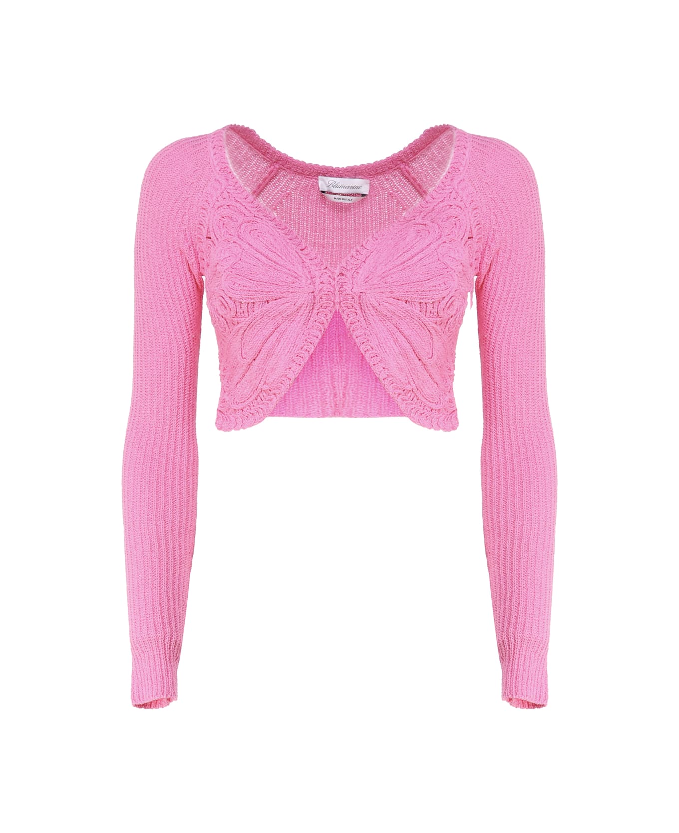Blumarine Cropped Cardigan With Butterfly Embroidery - Pink ニットウェア