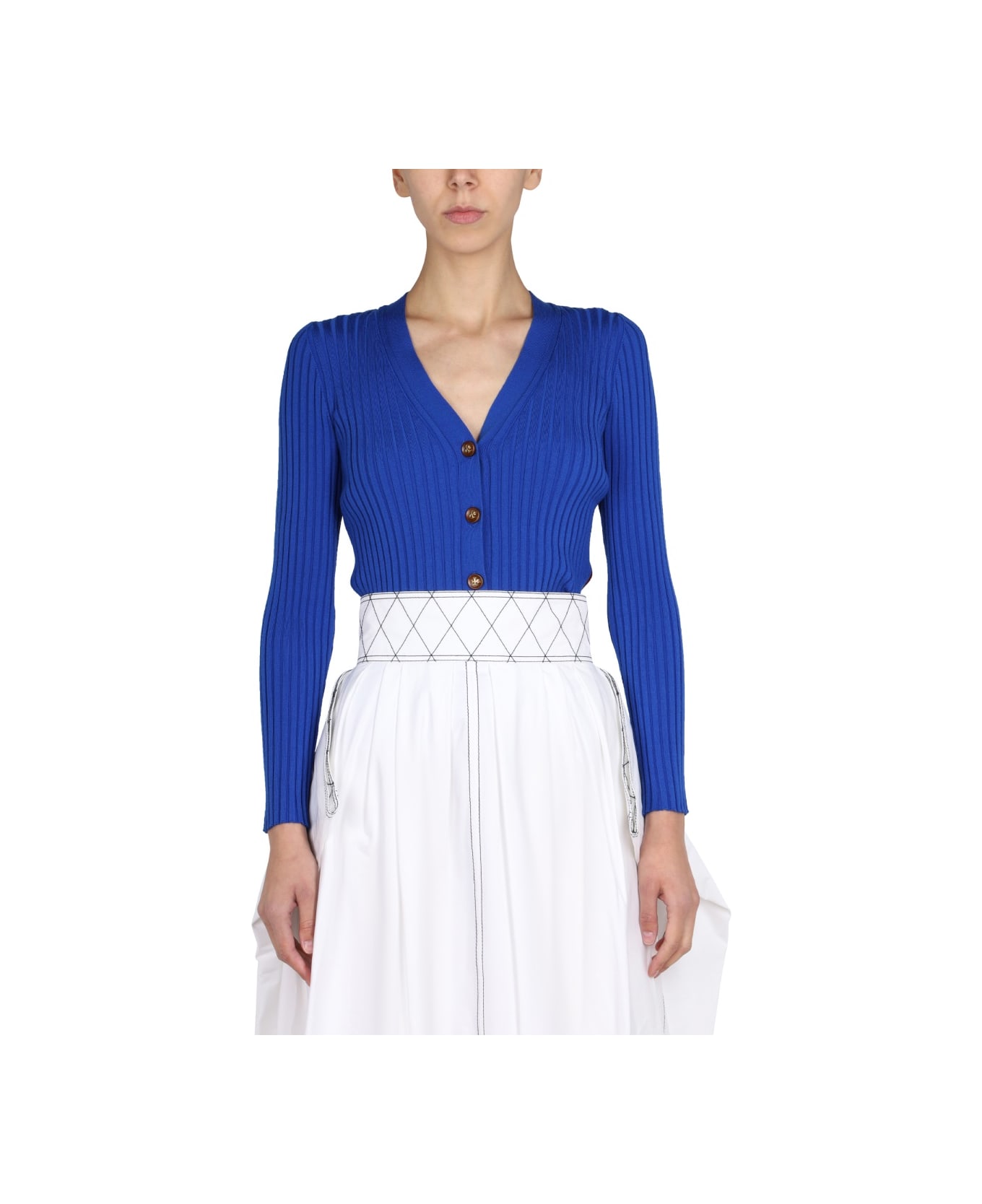 Tory Burch Ribbed Cardigan - BLUE