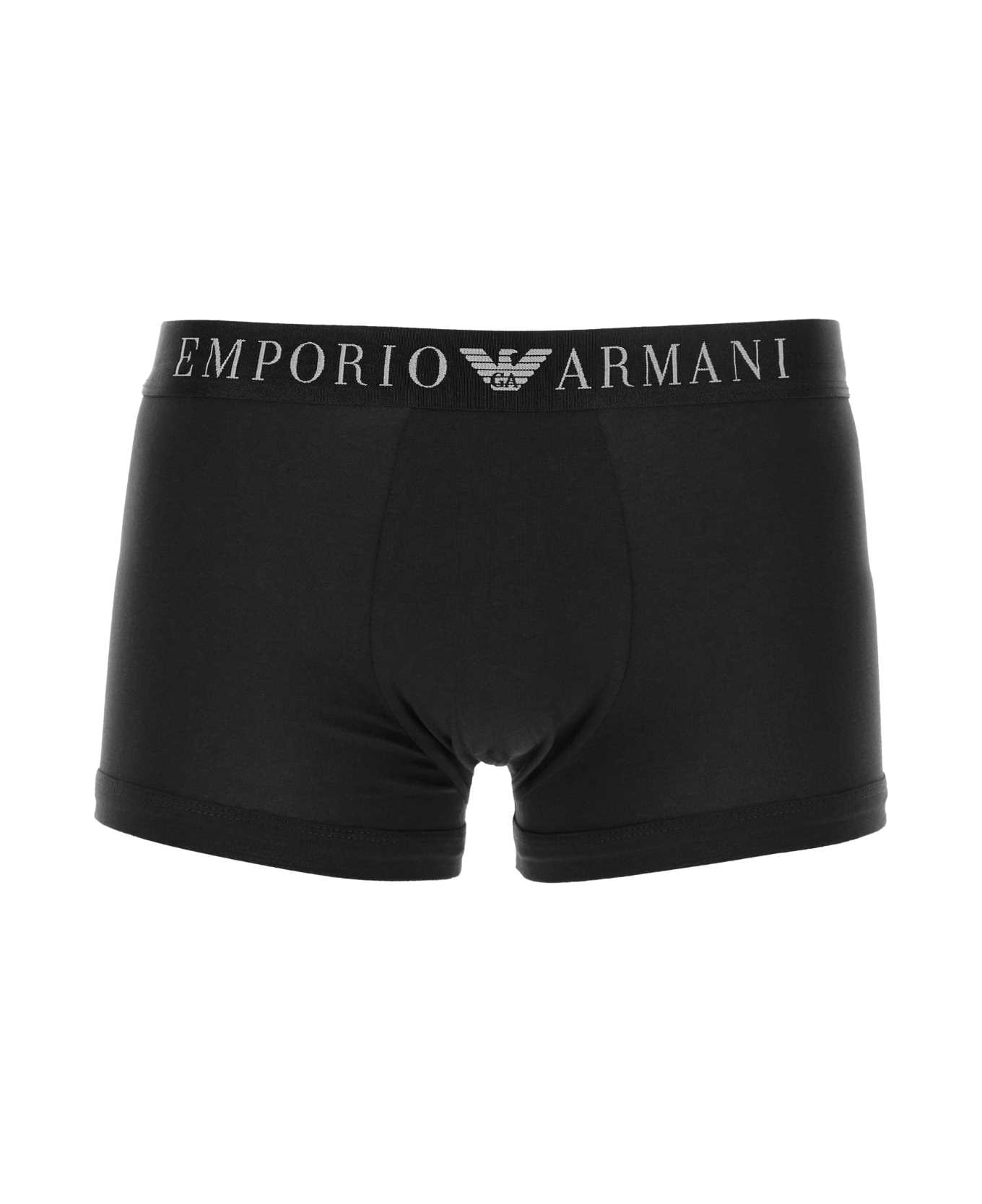 Emporio Armani Black Stretch Cotton Boxer - 00020 ショーツ
