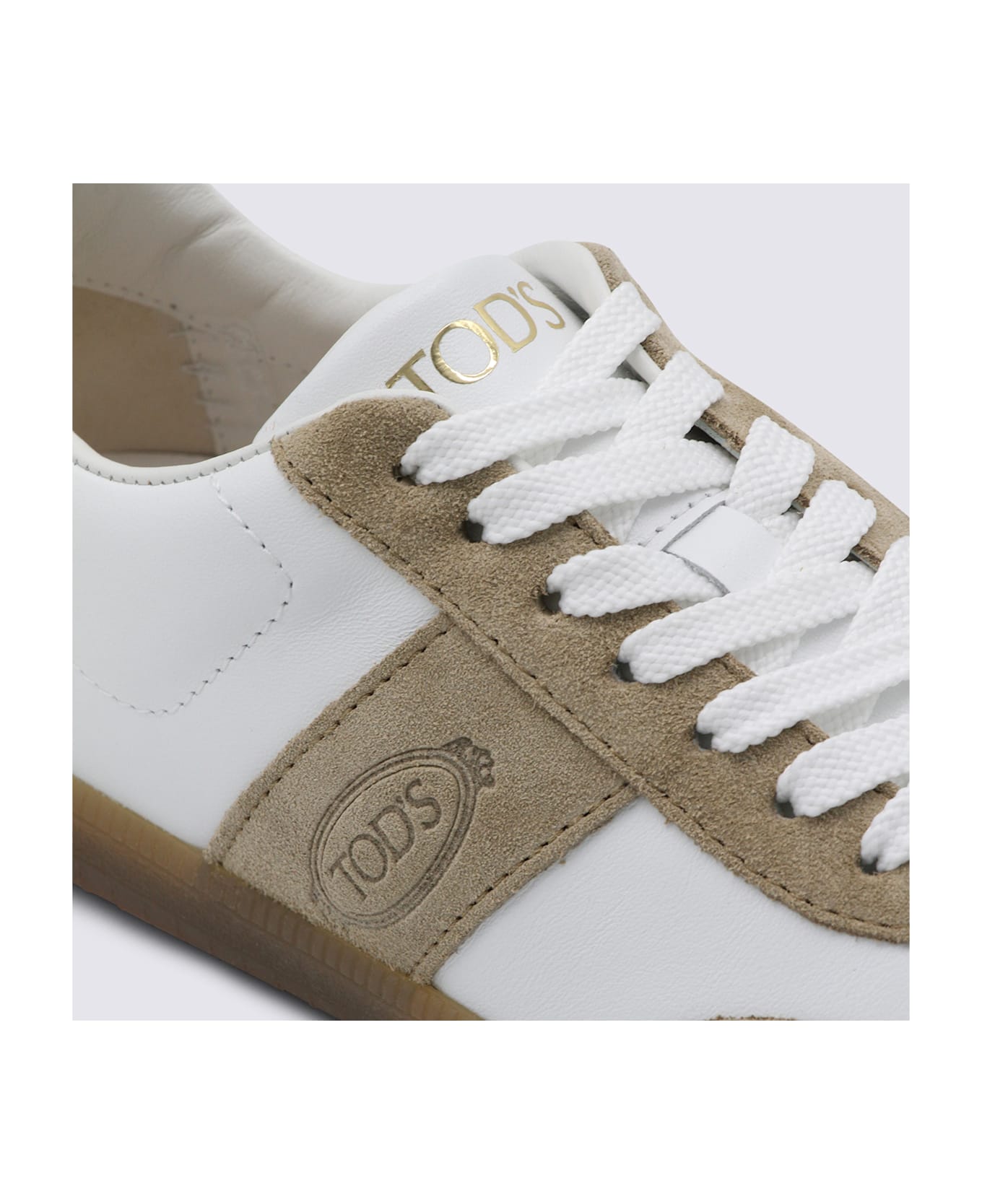 Tod's White And Beige Leather Sneakers - VESUVIO