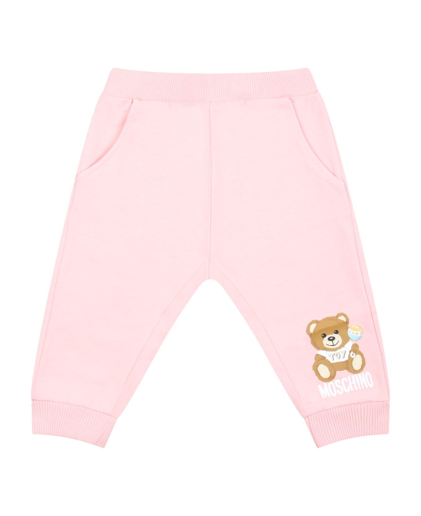 Moschino Pink Sweatpants For Baby Girl With Teddy Bear - Pink