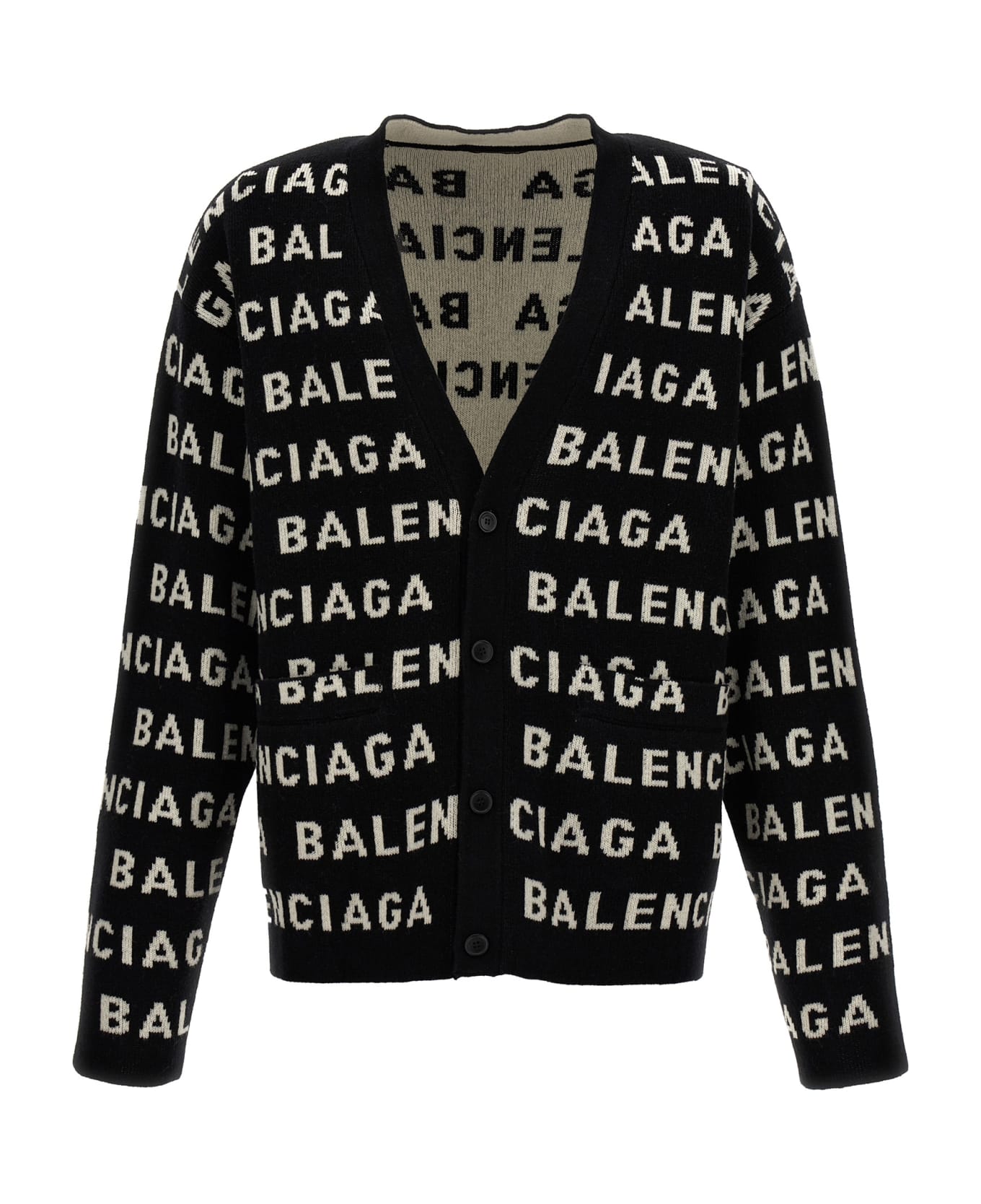 Balenciaga All-over Logo Cardigan - White/Black