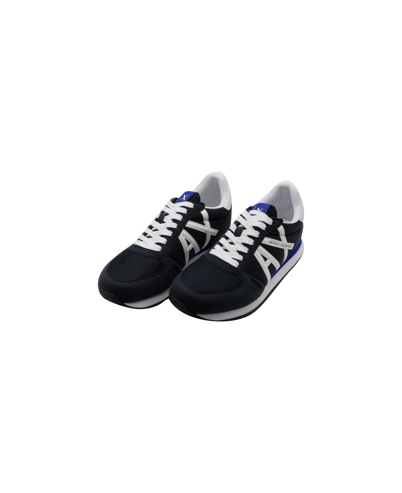 Armani Collezioni Light Sneaker In Technical Fabric And Suede With Logo On The Side - Blue スニーカー