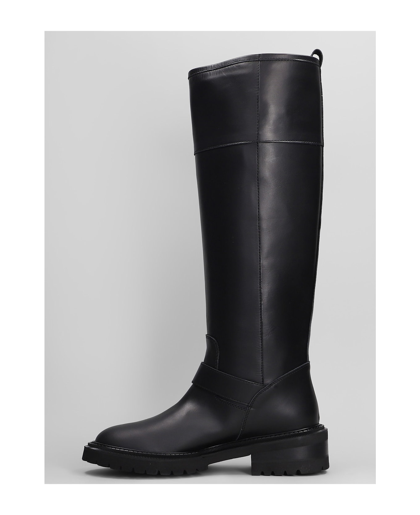 Via Roma 15 Low Heels Boots In Black Leather - black