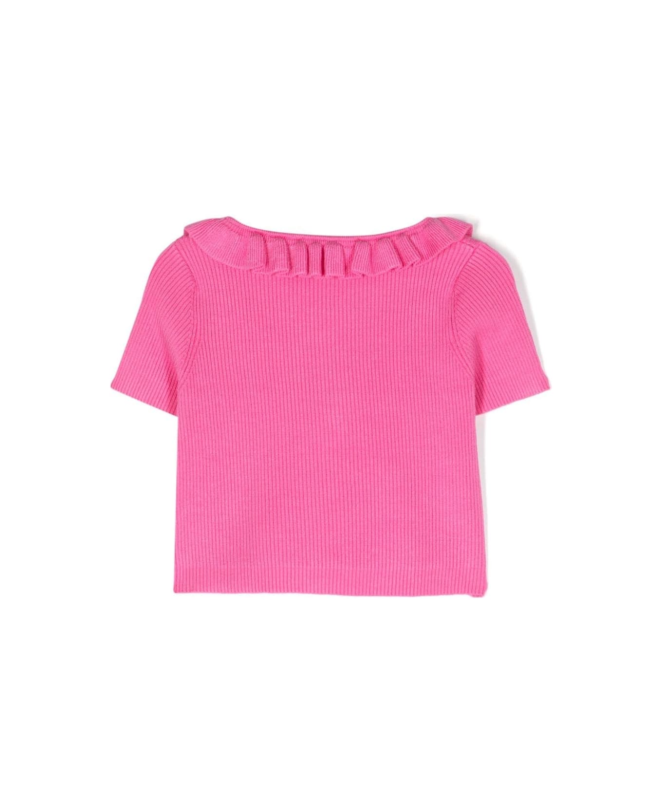 Miss Blumarine Fuchsia Ribbed T-shirt With Ruffles - Pink Tシャツ＆ポロシャツ