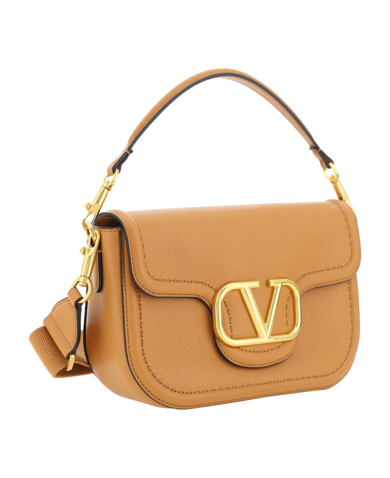 Valentino Garavani Camel Leather Alltime Shoulder Bag - Almond Beige
