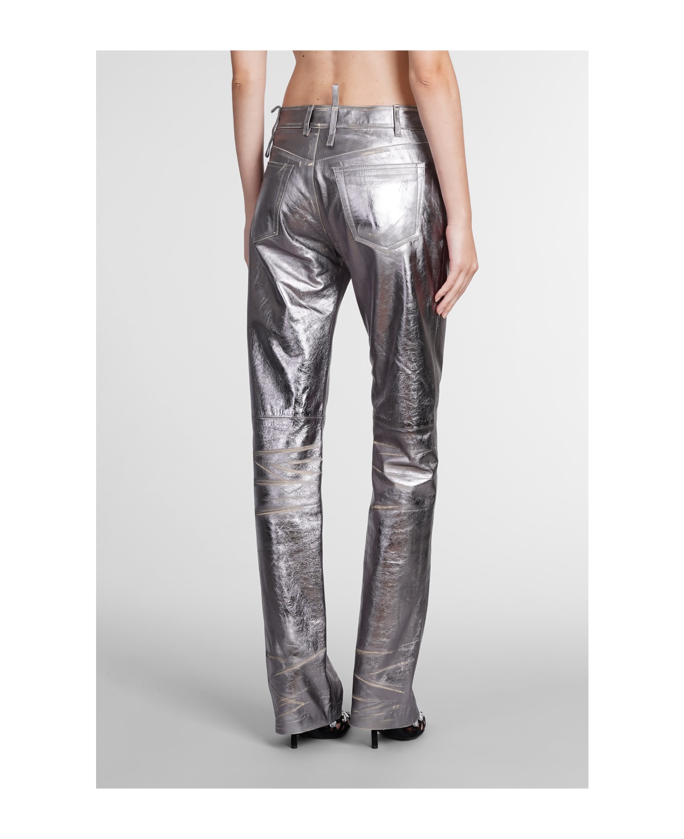 The Attico Pants In Silver Leather - silver