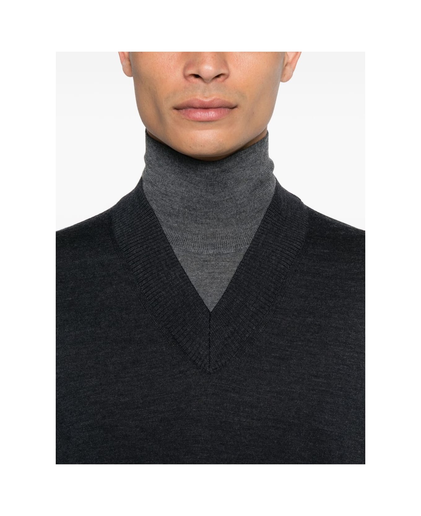 Paolo Pecora Gray Layered Wool Sweater - Grey