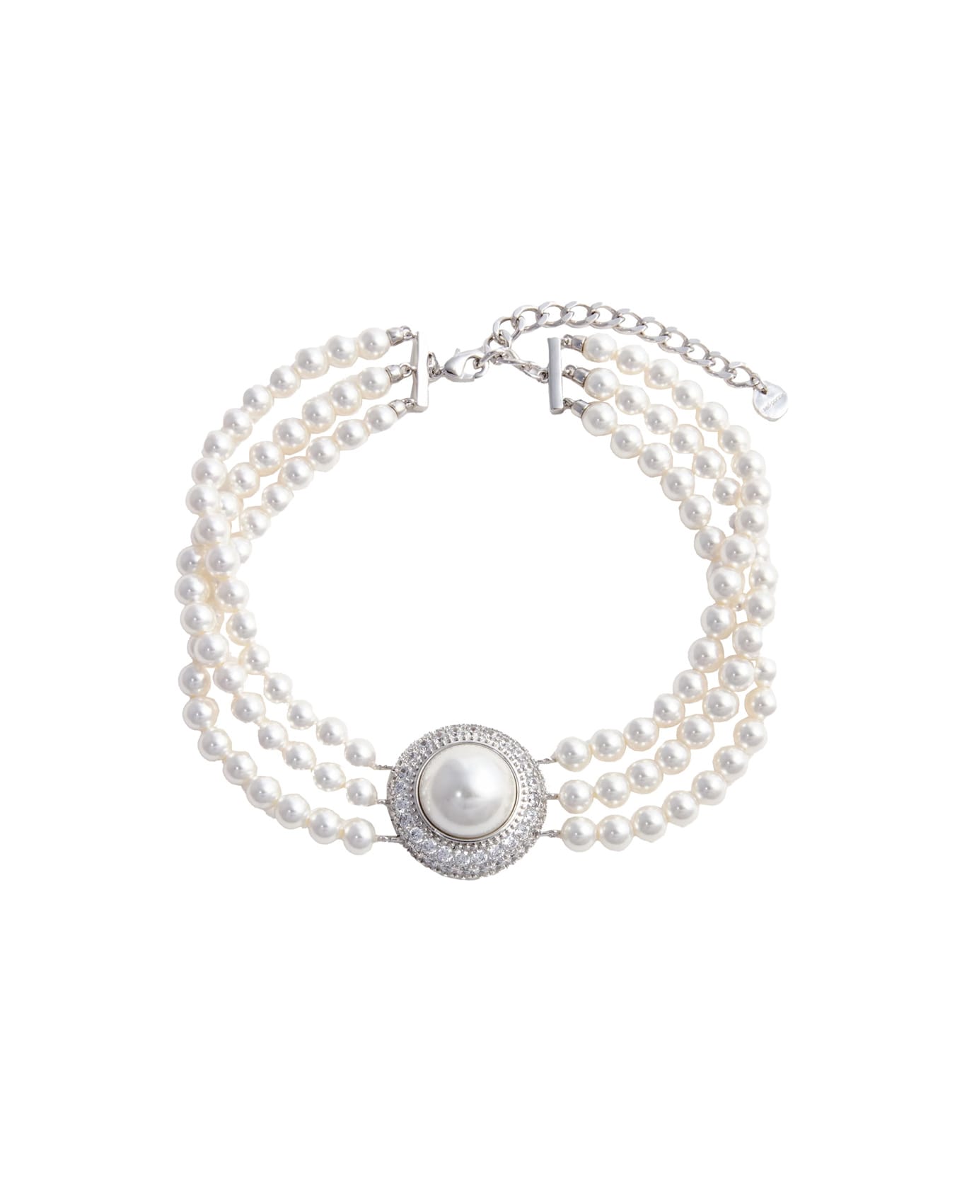 self-portrait Small Crystal Pearl Choker - White
