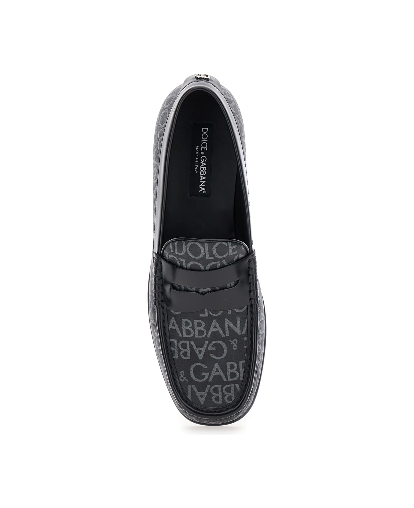 Dolce & Gabbana 'city' Black Loafers With All-over Logo In Cotton And Leather Man - Black