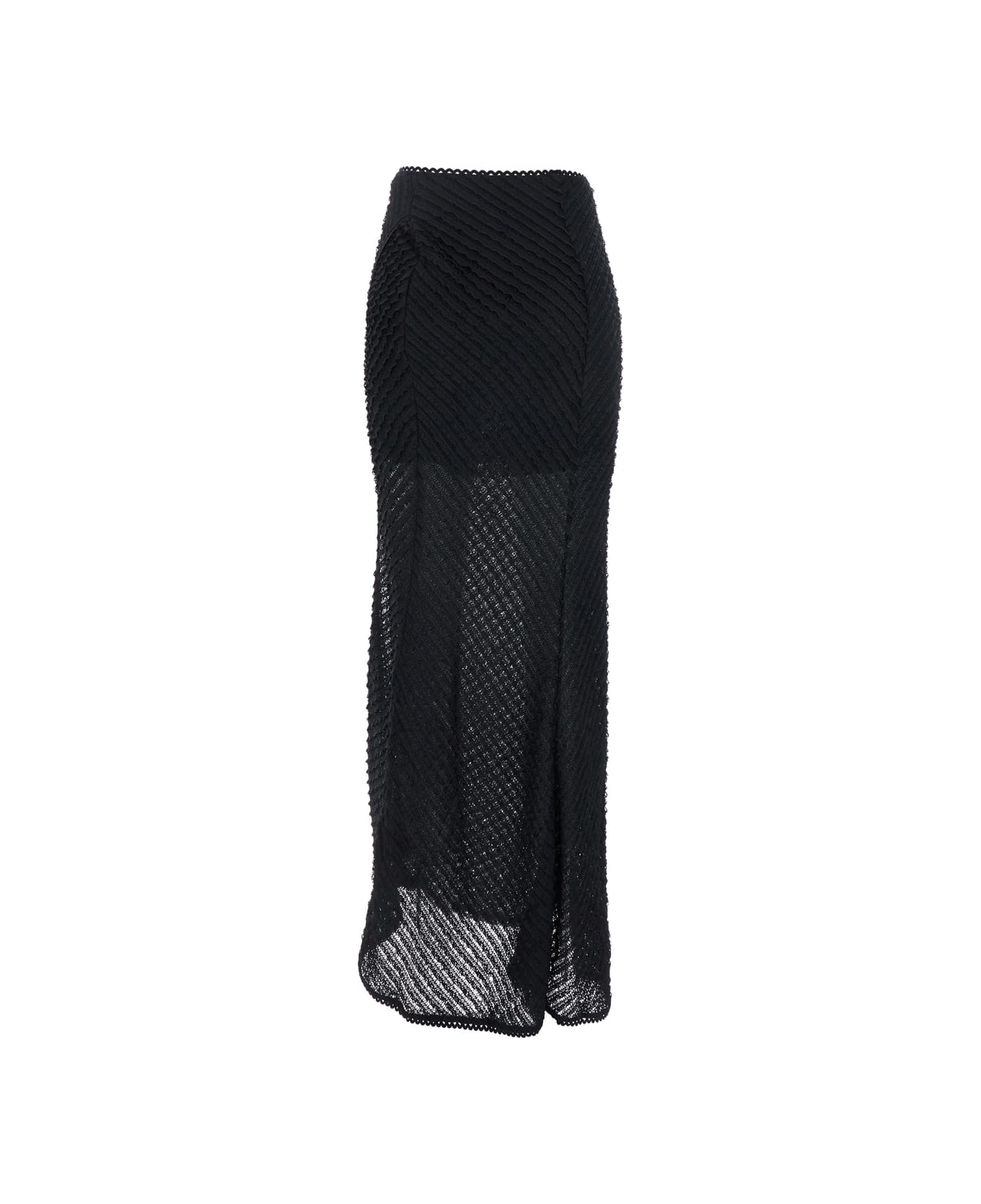Charo Ruiz 
erin
 Black Long Skirt With Side Single Slit And All-over Embroidery In Tech Fabric Woman - Black