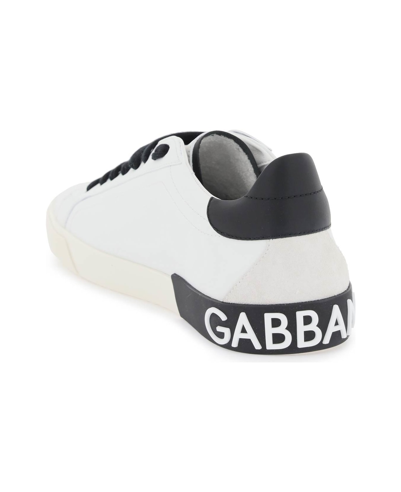 Dolce & Gabbana Portofino Nappa Leather Sneakers - WHITE/BLACK
