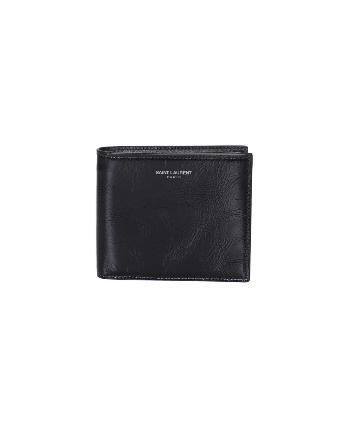 Saint Laurent Lettering Logo Black Wallet - Black