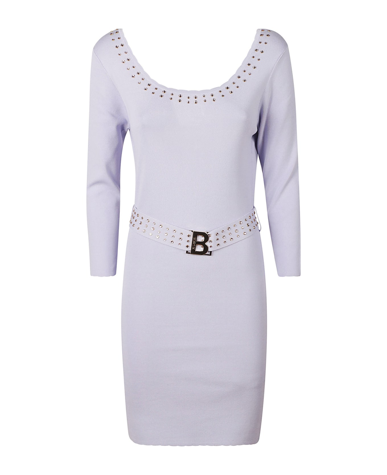 Blugirl Belted Waist Long-sleeved Studded Dress - Lavanda ワンピース＆ドレス