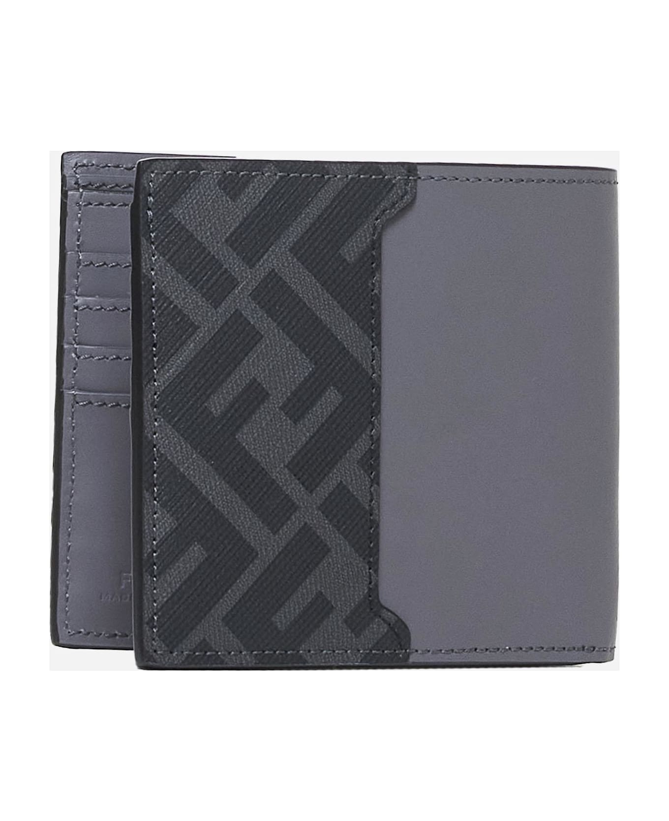 Fendi Logo-plaque Leather Bifold Wallet - Grey