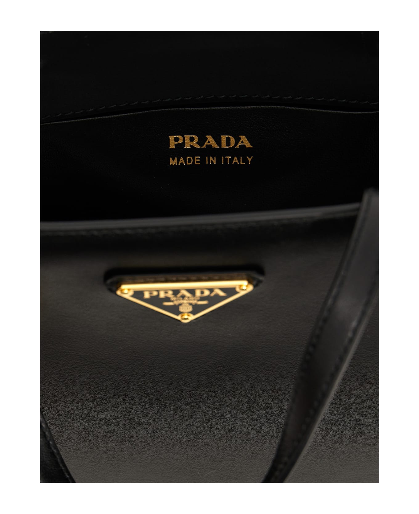 Prada Small Leather Logo Shopping Bag - Nero
