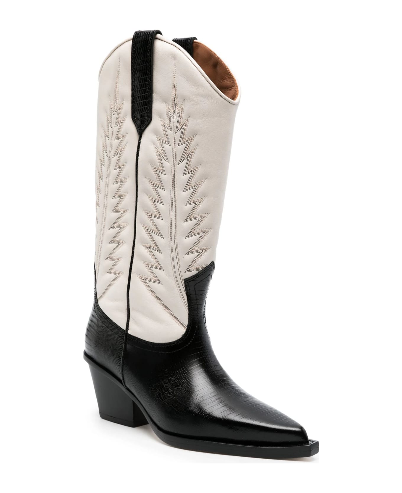 Paris Texas Bone White And Black Calf Leather Boots - White ブーツ