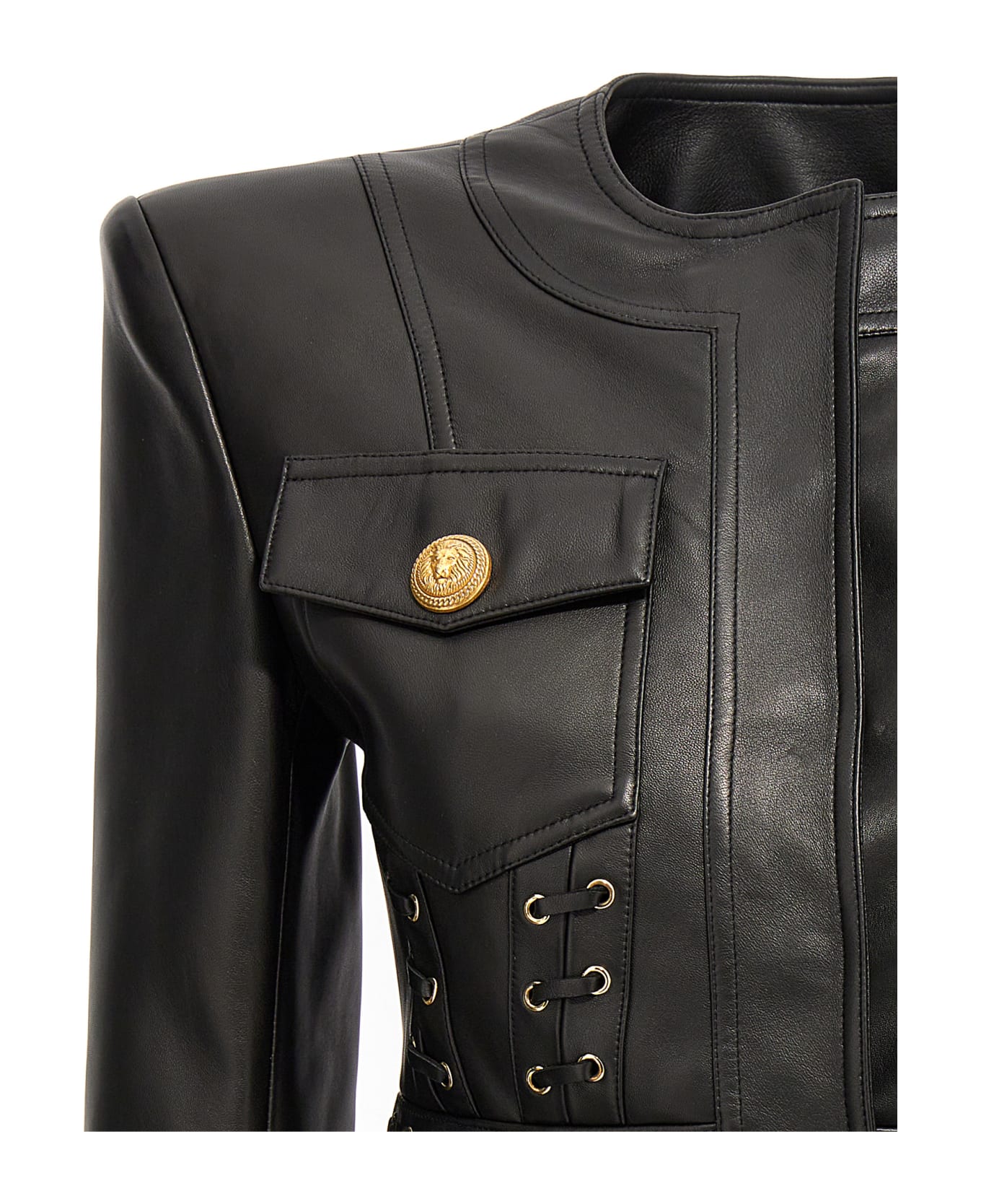 Balmain Lace-up Cropped Blazer Jacket - Black  