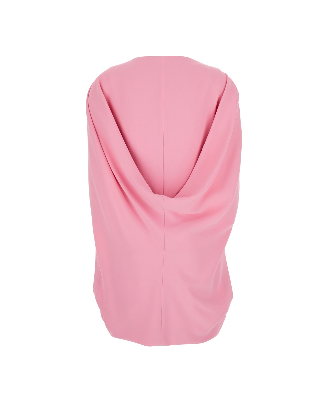 Alberta Ferretti Pink Crew Neck Dress With Cap Sleeves And Draped Shoulders In Fabric Woman - Pink