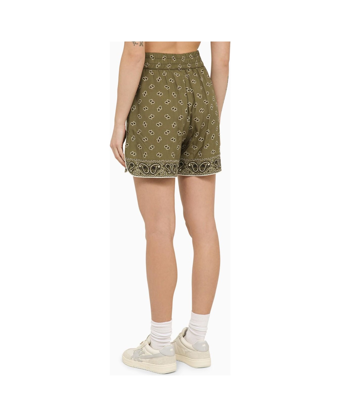 Palm Angels Shorts With Paisley Motif - Military b